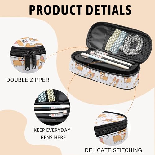 Image of Corgi Pencil Case, Large Capacity Pen Pencil Case for Boys Girls Teen, Kids 3 Compartments Multifunction Pencil Box with Zipper Organizer, Pencil Pouch for Back to School Students