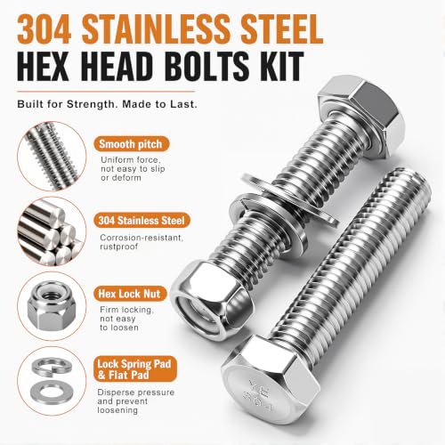 Image of mankk 8PCS 5 /16-18 x 2 inch Hex Bolt & Nut Kit,18-8 (304) Stainless Steel