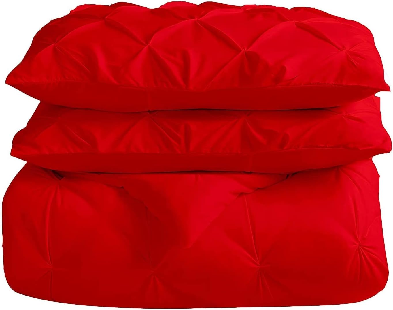 Full Size Red Pinch Pleated Comforter with 4 Corner Tabs 100% Natural Cotton 500 GSM Fill All-Season Goose Down Lightweight Super Plush Baffle Pintuck Comforter Only(1 Piece)
