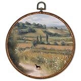 KSDUT Retro Dachshund Wall Art Decor - Mid Century Modern Wall Art Canvas Frame Hanging Prints, Rustic Vintage Cottagecore Dark Moody Round Wall Art Decor for Home Farmhouse Decorations 10'x10'