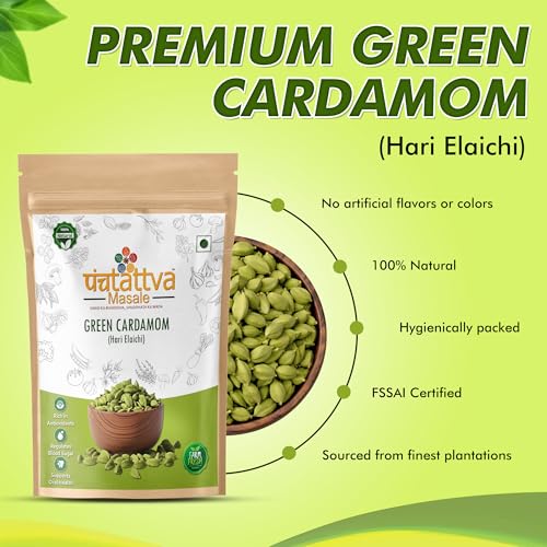 Image of Panchtattva Whole Green Cardamom from Idukki | Premium Hari Elaichi | 8mm Bold Grade | 100% Natural, Fresh & Aromatic | Strong Flavour for Tea, Cooking, Baking & Sweets | Bold Pods for Masala Blends | Pack 1(50gm)