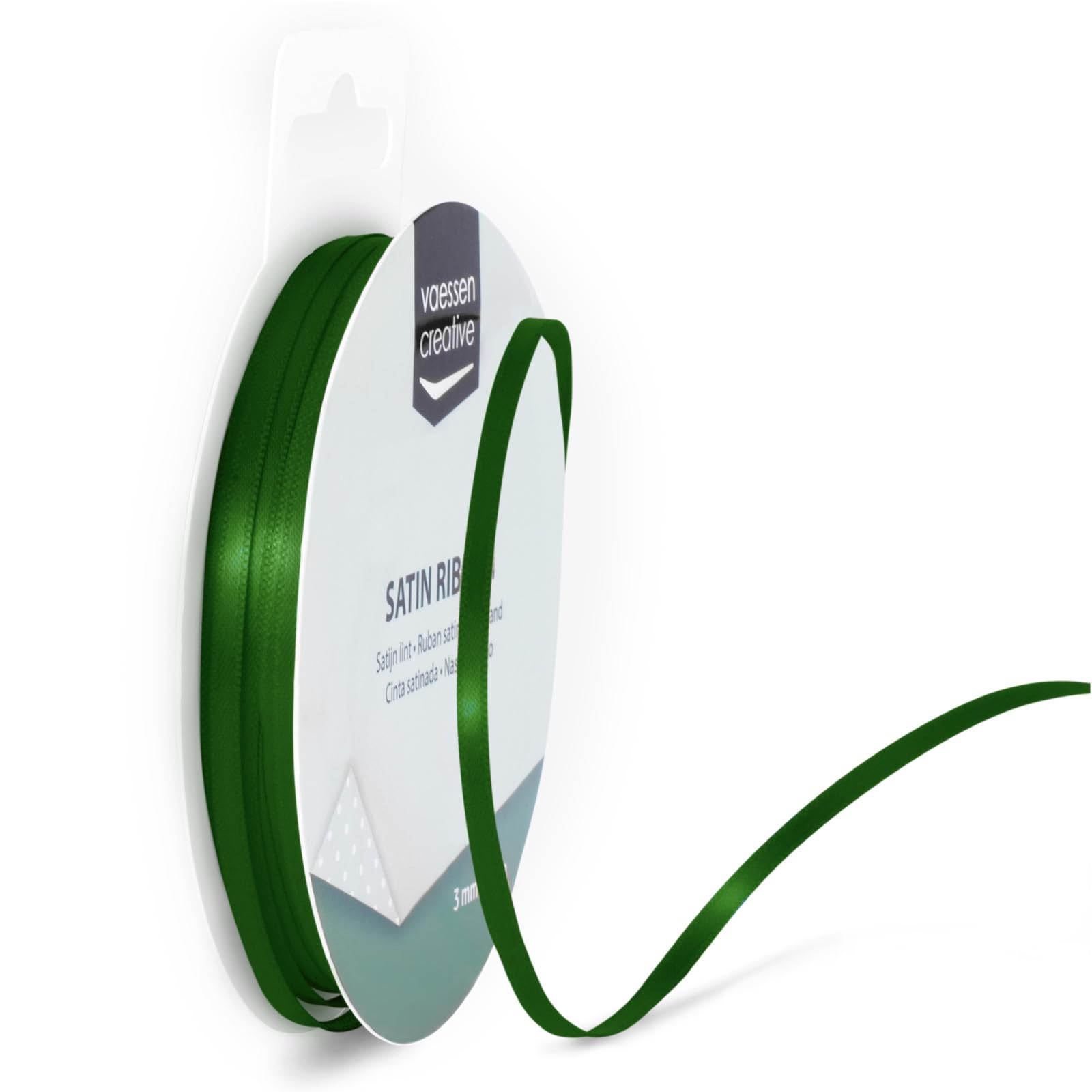 Vaessen Creative Satin Ribbon, Dark Green, 3mm x 10m, Elegant Shine for Card Making, Scrapbooks, Gift Wrapping and Other Craft Projects, 301002-0019