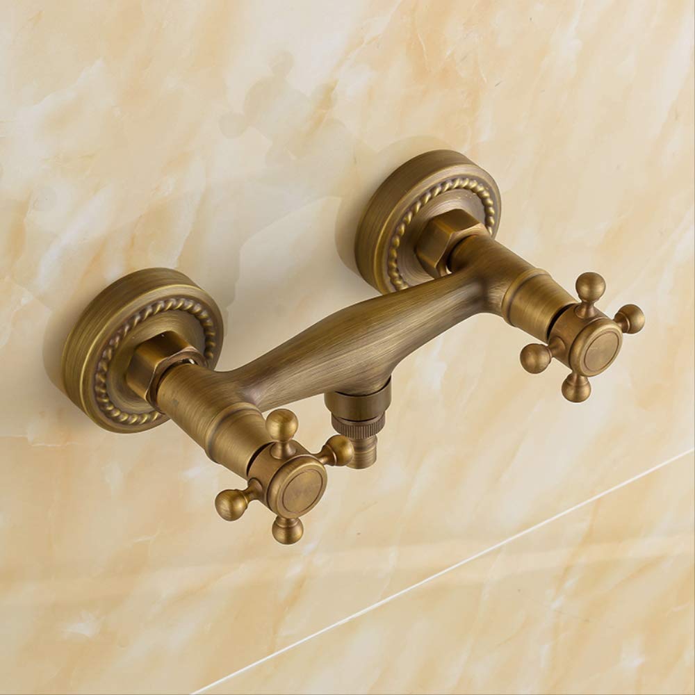 Grifo de Pared de latón Antiguo para Lavadora, Grifo Mezclador de baño de Cobre para Agua fría y Caliente A