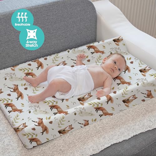 Image of BROLEX Changing Pad Covers for Baby: Boy Girls Ultra Stretchy Soft 2 Pack, Fox Foliage