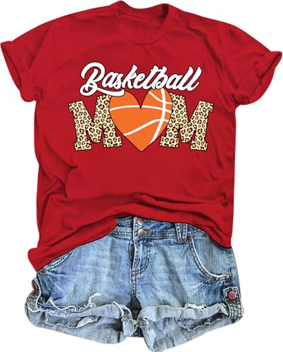AMWIPE Mama Shirts for Women Mom Tshirt Funny Basketball Heart Graphic Tee Mom Gift Short Sleeve Tops