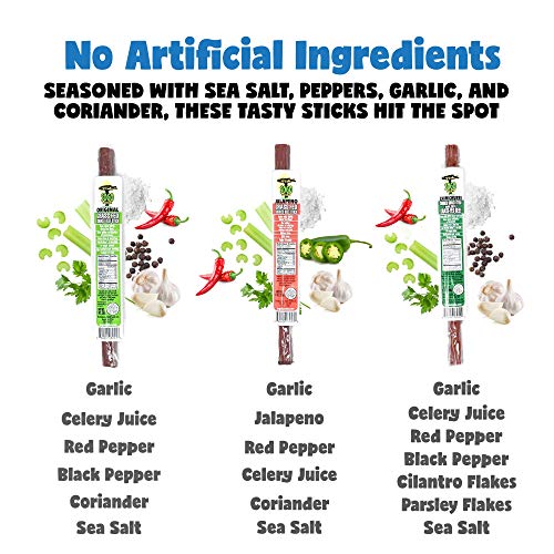 Sugar-Free Beef Jerky Variety Pack, 100% Grass Fed Beef Sticks. Non-Gmo. No Added Nitrates, Gluten, Soy, Msg, Dairy Or Nuts. Paleo, Whole30, Keto Snack. (4 Original, 4 Chimichurri, 4 Jalapeno, 12-Cnt) #TOP4