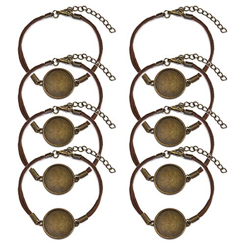 DROLE Round Cabochon Bezel Tray Blank Bracelet Bangles with Pads Fit 20mm Round Clear Glass Cabochon Tiles Round Jewelry Disc Base Bezel Tray Bronze Pack of 20