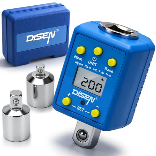 Image of DISEN 1 /2 inch Digital Torque Adapter Set (10-200 N.m / 7.4-147.5 ft-lb), ±2% Accuracy, Mem & Trace Modes, Buzzer & LED Alert,Works with Ratchet & Breaker Bar, for Automotive Motorcycle