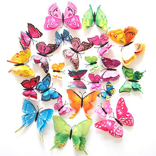 Bokeley-Home Accessories Butterfly Magnet Sticker, 12Pcs / Set Pvc Double-Layer Mixed Color Simulation Butterfly Magnet Stereo Refrigerator Sticker (Multicolor) #TOP3