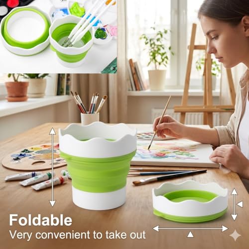 Image of Green Piece Paint Brush Cleaner & Restorer with Collapsible Silicone Cleaning Container - Natural Non-Toxic - Cleans Acrylic, Latex, Oil & Shellac Paint - Paint Brush Washer Cup - Made in USA - 18 Oz