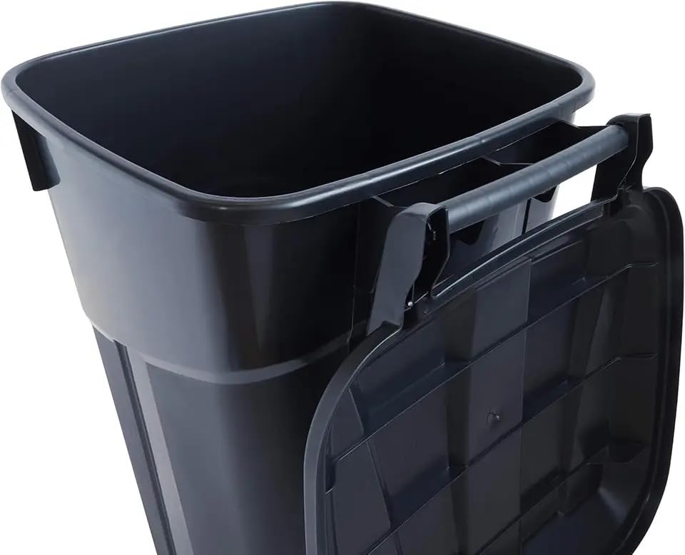32 Gallon Wheeled Heavy Duty Plastic Garbage Can with Attached Lid – Smooth-Rolling Wheels, Reinforced Base for Patio, Garage, Yard & Indoor Use