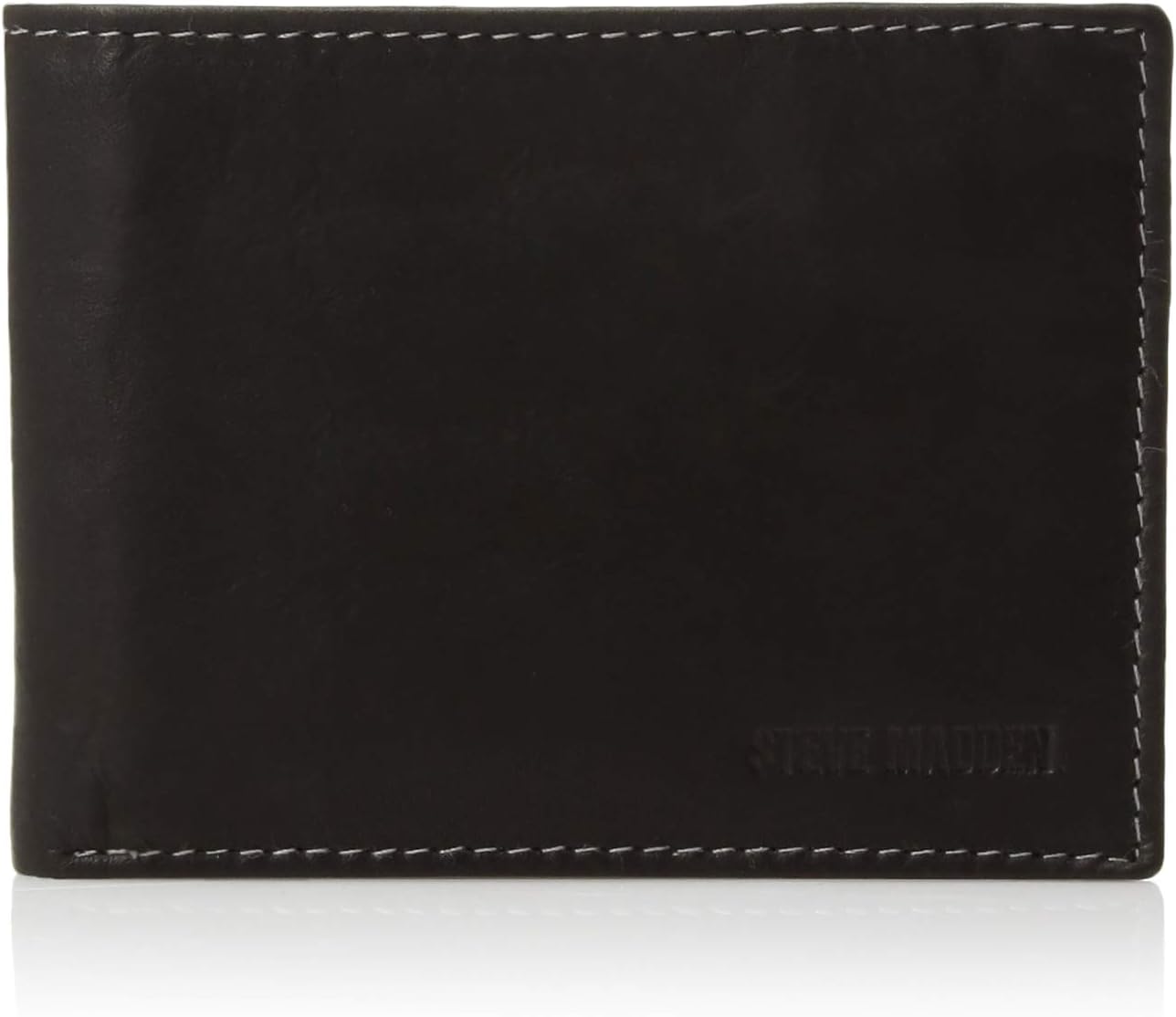 Steve Madden Men's Leather Wallet Extra Capacity Attached Flip Pockets, Black/Antique, One Size