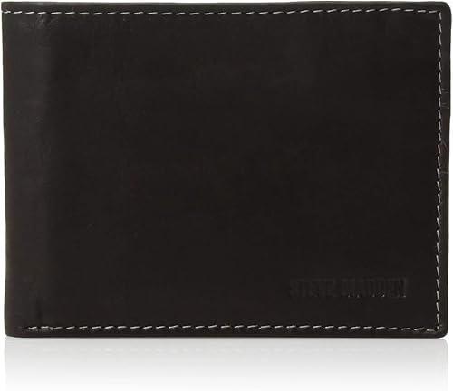 Steve Madden Cartera RFID de cuero para hombre con capacidad adicional y bolsillo abatible
