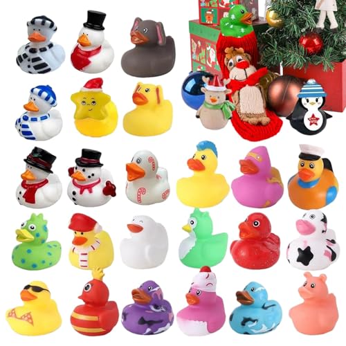 Patos de Navidad de goma, patos de goma para fiestas, caja de calendario de adviento de 24 piezas, juguetes de animales para decoración de aula, Acción de Gracias, Halloween, regalos de Navidad