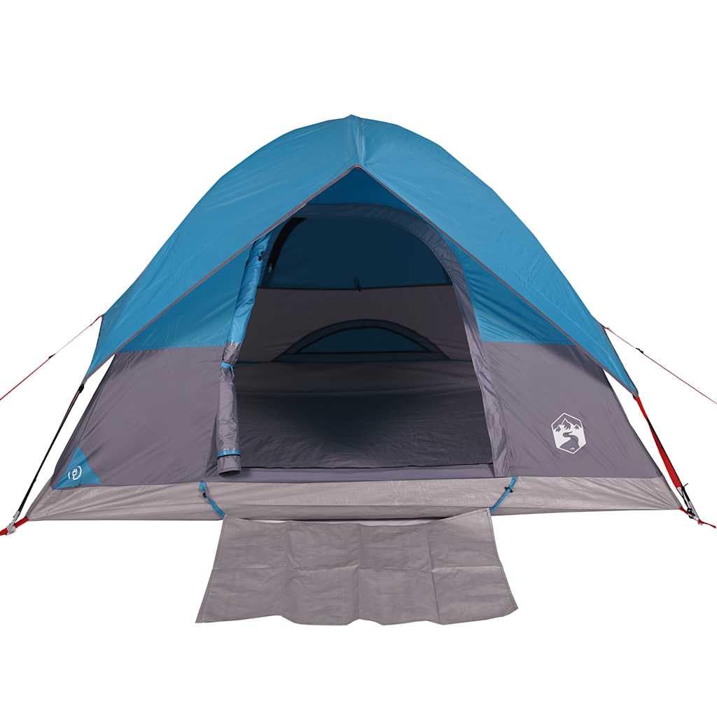 Tenda da campeggio a cupola per 4 persone, blu impermeabile, con attacco E, facile da montare, traspirante, resistente tessuto in poliestere per attività all'aperto e tempo libero