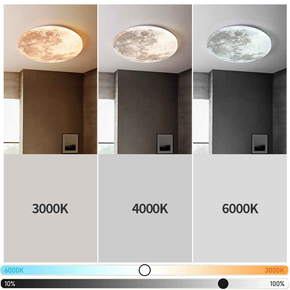 AoLa Lampada da soffitto a forma di luna moderna LED dimmerabile con telecomando Lampada da parete rotonda 3D forma di luna Lampada decorativa da parete Terra Luna Lampada da parete 3000-6500K,48CM