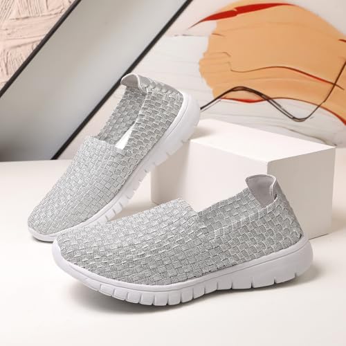 TEOKJ Women's Slip-On Walking Shoes, Handmade Woven Comfort Sneakers4