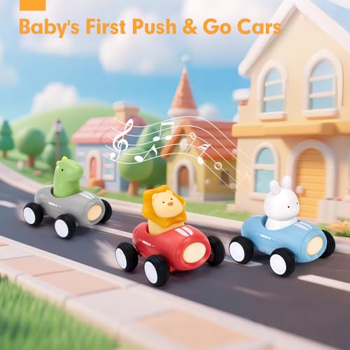 hahaland Baby Car Toys for 1 Year Old Boys, 3PCS Baby Push and Go Cars with Music and Light, Animal Racing Cars Sensory Toys,Pull Back Cars Toy Gifts for Toddlers 1 2 3 Boys Girls - Image 8