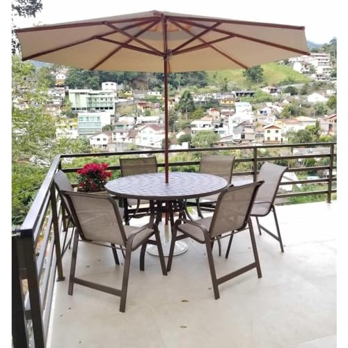 Metal Outdoor Dining Sets for 8: Stylish, Durable, and Perfect for Gatherings 6 Jogo de Mesa Lótus e 6 Cadeiras de Alumínio com Guarda Sol Para Piscina Capucino/marrom Fosco