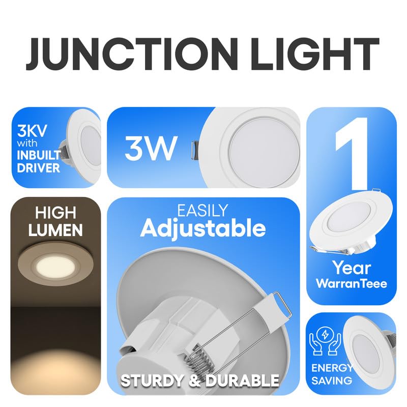 Image of elleys' ZIRA 3W LED Down Light (Warm White Light) Round Recessed Ceiling LED Light | Cut Out- 45 mm | BIS Certified & 4KV Surge Protection pop Lights for Ceiling (3W, Pack of 6)