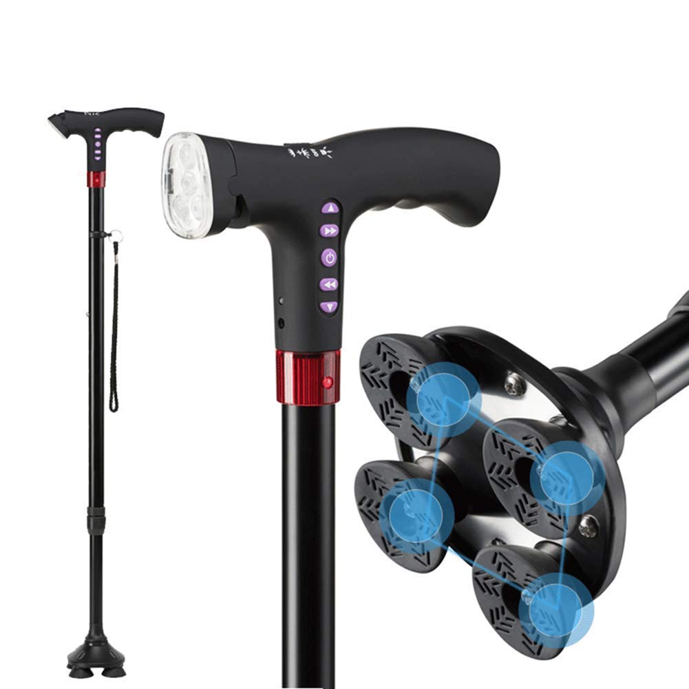 Bastón para Caminar con luz, muleta Ajustable, Radio FM, MP3, Alarma de caída Inteligente, Bastones confiables para Padres Mayores