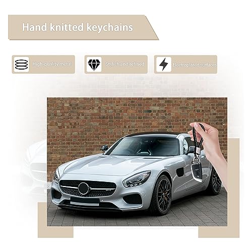 Augeny Chaveiro de carro de couro de microfibra trançado, chaveiro de corda de tecelagem com anel D