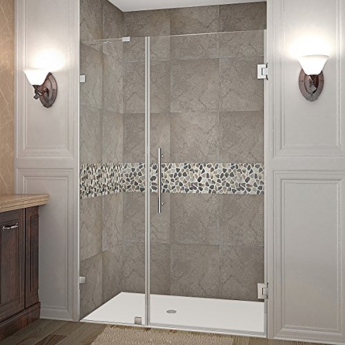 Aston Nautis Completely Frameless Hinged Shower Door, 43" X 72", Brushed Stainless Steel #TOP8
