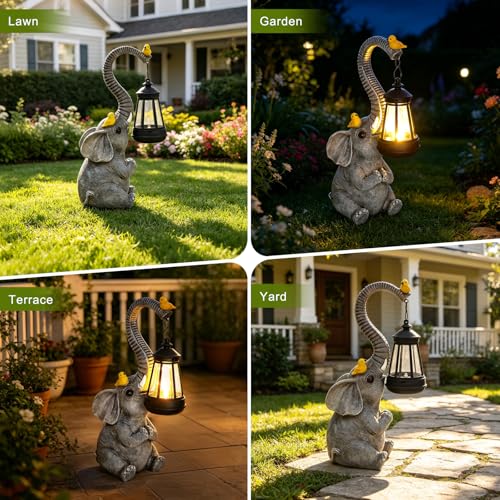 Faurvix Solar Elephant Statue Outdoor Garden Light, Lucky Resin Sculpture with Waterproof LED Lamp, Unique Birthday Gift for Mom Women, Housewarming Decor for Yard Patio — view 3