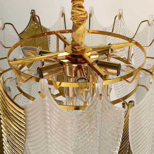 Image of Harold Electricals Gratus Luxe White Glass Leaf Chandelier | Modern Chandelier Light Fixture for Living Room, Bedroom, Kitchen Island, Hotel & Entryways - 20 Inch Dia, Warm White (Bulb Included)