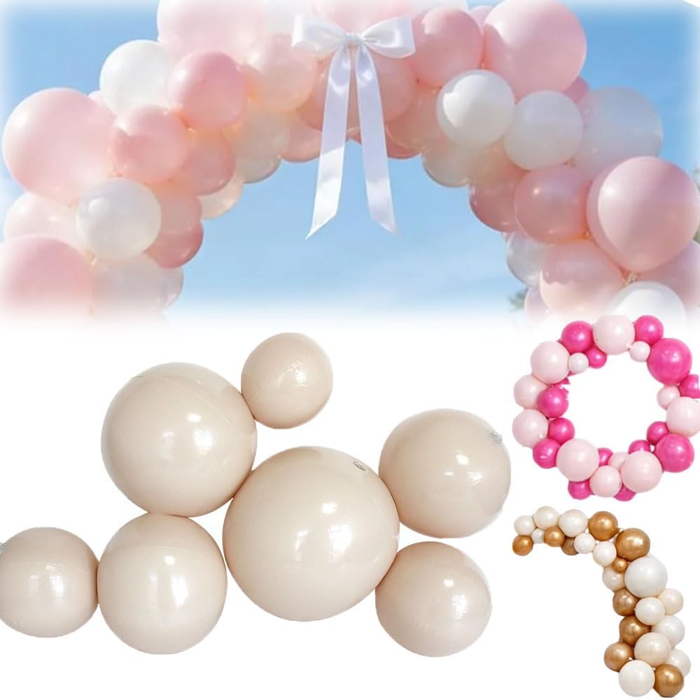 Reusable Inflatable Balloon Garland Arch Kit, Reusable PVC Balloon Garlands, 3/7 Pcs Linked Pvc Balloons with Elastic Bands, Party Decoration for Birthdays, Weddings & Celebration (7 Balls*Beige)