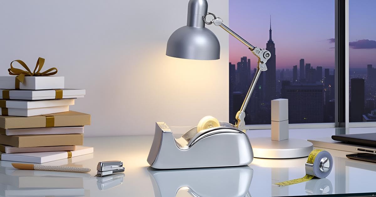 Dispenser di Nastro Adesivo, 13 x 5,5 x 5 cm, Argento Placcato in Argento. Accessori per scrivania in Argento