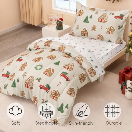 Image of PHF 4 Piece Toddler Bedding Set, Ultra Soft Toddler Comforter Sets Include Comforter, Fitted Sheet, Flat Top Sheet and Pillowcase in A Bag for Baby Bedroom, Christmas Holiday