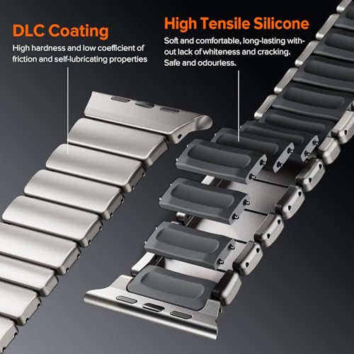 Image of CHANCHY Titanium Band Compatible with Apple Watch Ultra 3 /2 /1 Band 49mm 46mm 45mm 44mm 42mm, Luxury Band Titanium Silicone Dual-Layer Link for Men iWatch Series 11 10 9 8 7 6 5 4 SE