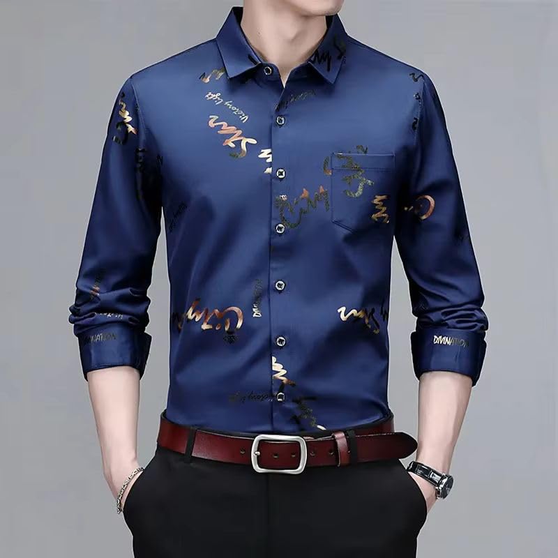 Men's Casual Long Sleeved Printed Shirt Non-Ironing Wrinkle Resistant Business Top2