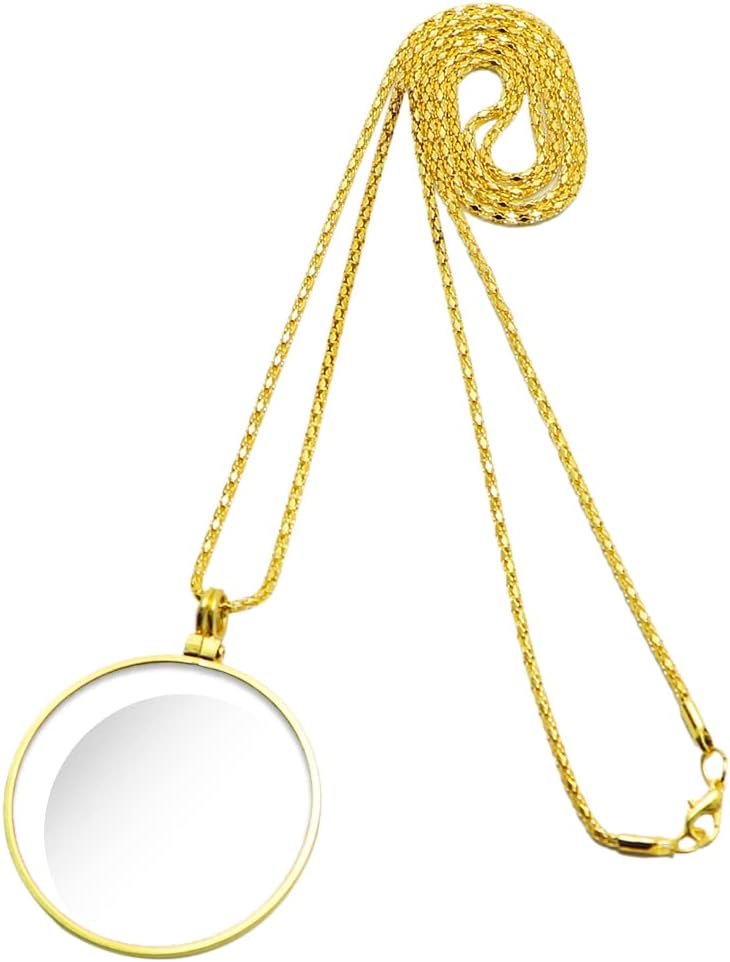 Necklace Magnifier 5X Hanging Loupe Pendant 1.6" Glass Lens Dia Magnifying Glass for Zooming Reading Crafts Needlework Jewelry (Silver)