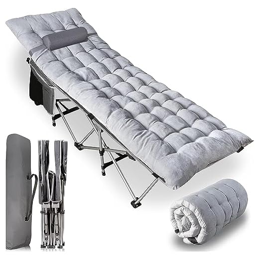 Zone Tech Folding Outdoor Camping Travel Cot and Cot Pad - Classic Grey Quality Lightweight Portable Heavy Duty Adult & Kids Travel Cot w/Large Pocket and Cushion Perfect for Hiking, Camping