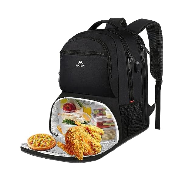 MATEIN Lunch Backpack for Men Work, 17 Inch Insulated Cooler Backpack Lunch Box with USB Charging Port, Water Resistant Laptop Backpack Computer Bag Meal Prep Backpack for Picnic College Travel, Black