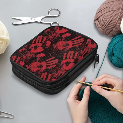 Image of Blood Hands Crochet Hook Case Halloween Portable Crochet Hook Organizer without Accessories Knitting Needle Case for Knitting Supplies Holiday Decoration