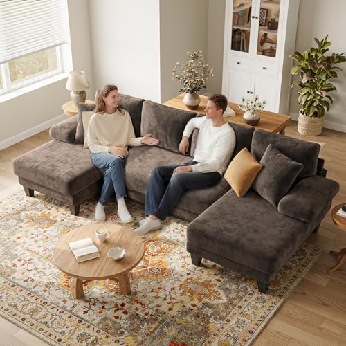 Image of Txtin's Sleeper Sofa with Pull Out Couch Bed | 112 Inch Couches for Living Room | U-Shaped Convertible Sofa Bed | Chenille Brown