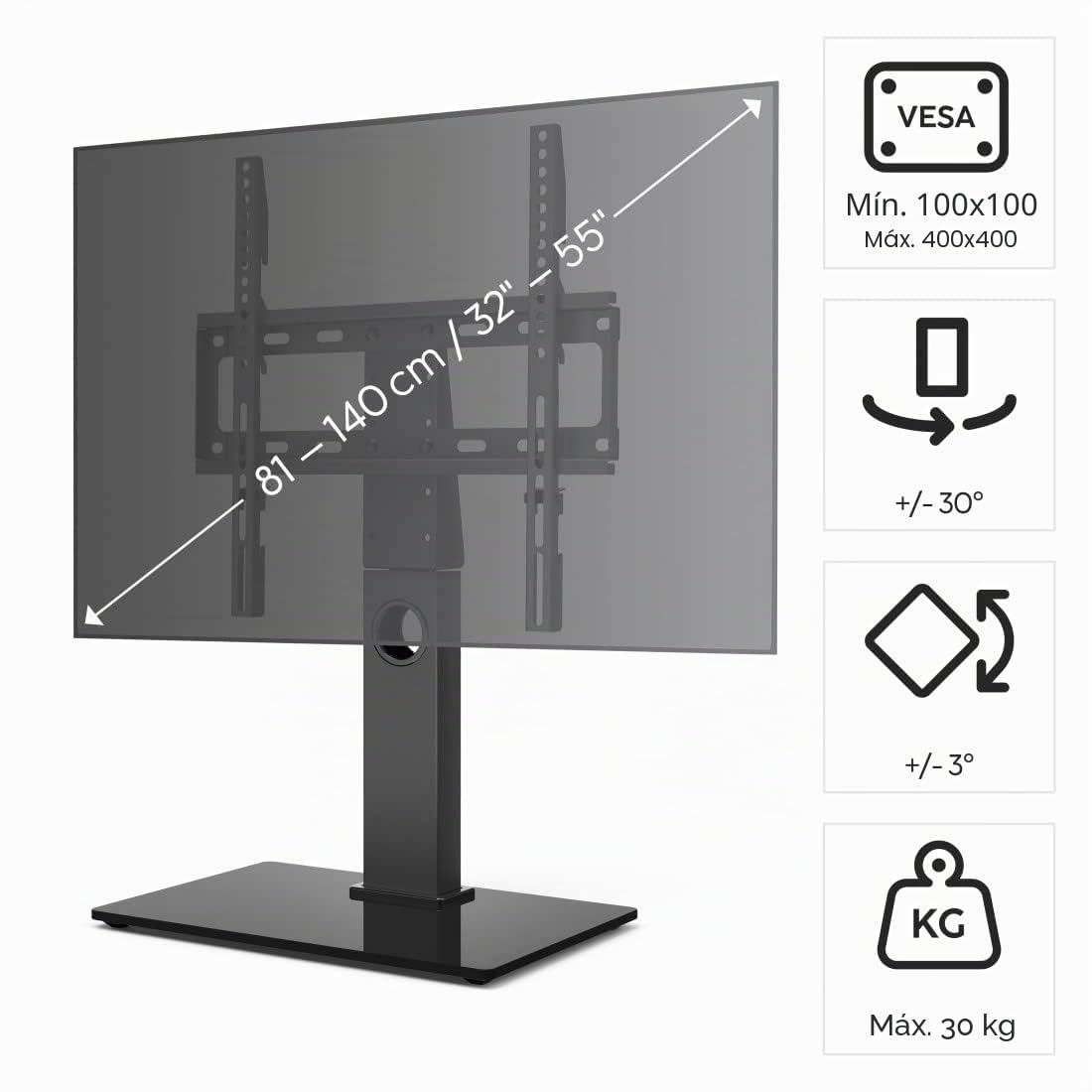 Hama | Soporte de pie para TV de 37 a 55" (Soporte de Carga máxima de 30kg, VESA de 100 x 100 hasta 400 x 400, Pantallas de hasta 140cm) Negro