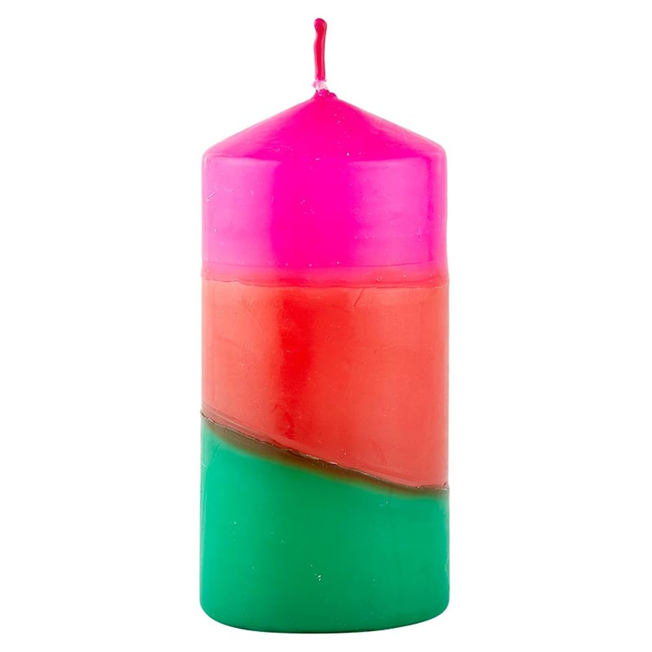 Slant Collections Tri-Colored Unscented Pillar Candle, 4.75-Inch, Pink/Red/Green