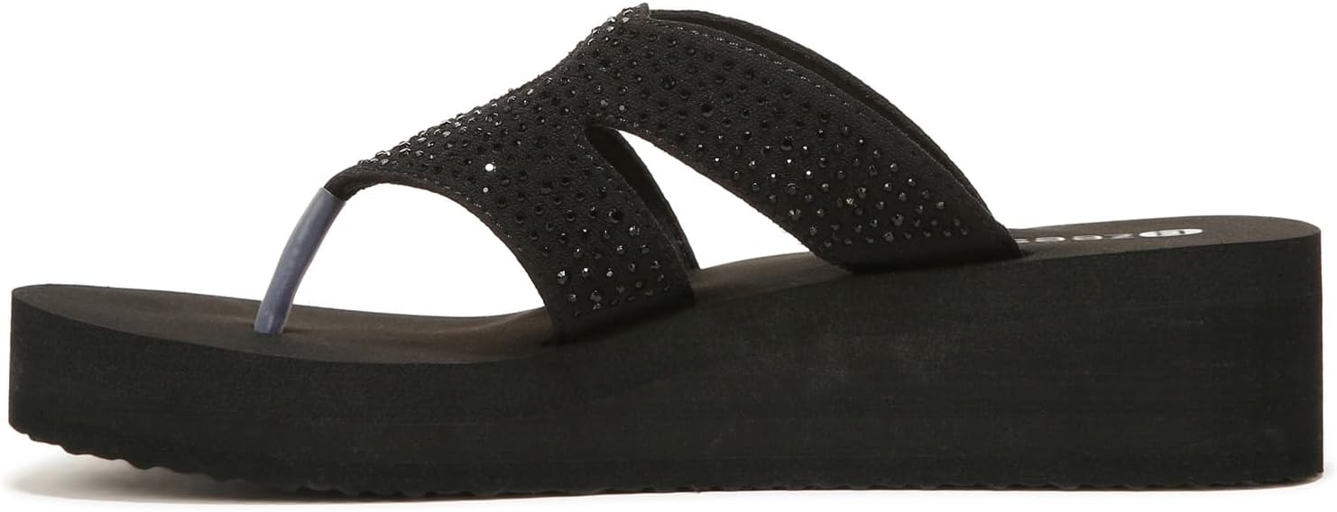 BZees Womens Rio Thong Sandal Black Rhinestone 8 M