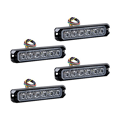 Astra Depot 30W IP68 6-LED Emergency Warning SYNC Strobe Light Surface Mount Car Truck 12V-24V (4pcs, White & Amber)