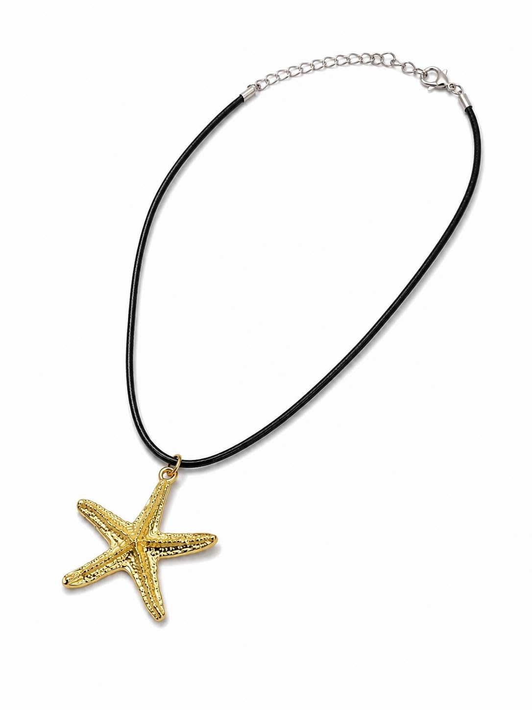 Gold Starfish Pendant Necklace for Women & Girls | Black Cord Chain Necklace with Ocean Beach Sea Star Charm | Fashion Statement Jewelry-image-47