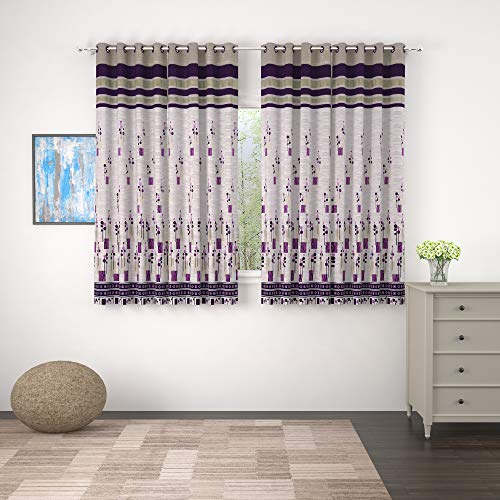 Image of Story@Home Set of 4 Piece Jacquard Multi Eyelet Fancy 5 feet Premium Designer Window Curtains, 60 inch X 46 inch, Brown