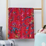 FashionShopmart Indian Traditional Handmade Bird Print Twin Size Kantha Quilt Blanket Lightweight Be