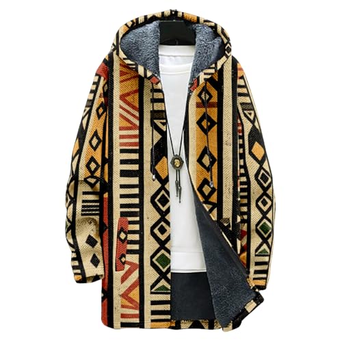 Cardigan Mens Hoodies Zip Up Aztec Tribe Ethnic Fleece Fall Oversized Novelty Open Front Drawstring Hooded Coat