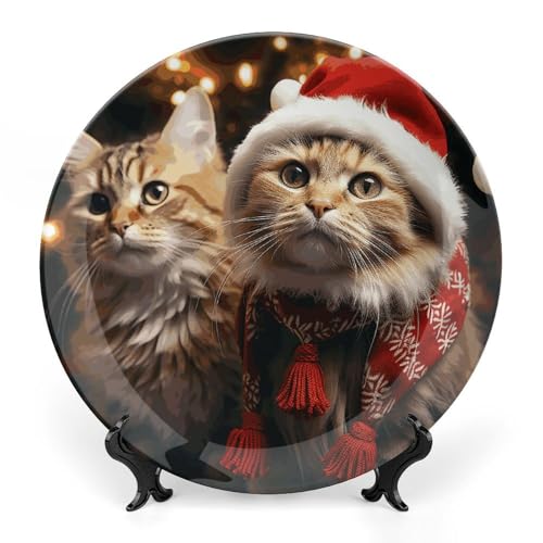 Plato decorativo de porcelana Christmas Cat 7 pulgadas miniatura 1