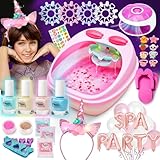 Glow in Dark Kids Spa Day Kit for Girls, 42+ Pieces Waterfall Foot Spa Toys, Nail Spa Kit, Pedicure Manicure Accessories, Perfect Spa Kit for Girls Ages 6 7 8 9 10 11 12, Fun Birthday, Christmas Gifts