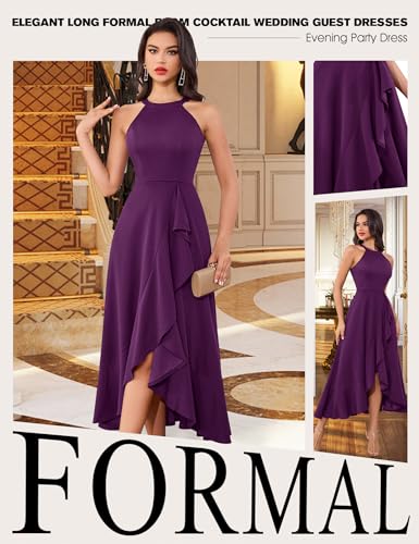 Image of Dressystar Womens 2026 Halter Slit Ruffle Wedding Guest Party Dress Elegant Maxi Long Sleeveless Formal Prom Cocktail Dresses